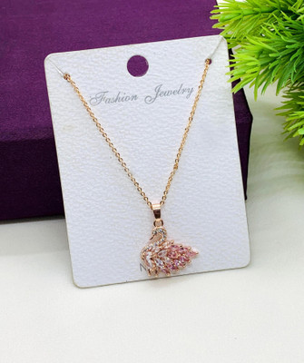Temora Rose Gold Plated Pink crystal Stone Studed Swan Necklace For Girls and women Rhodium Cubic Zirconia Alloy Pendant Set