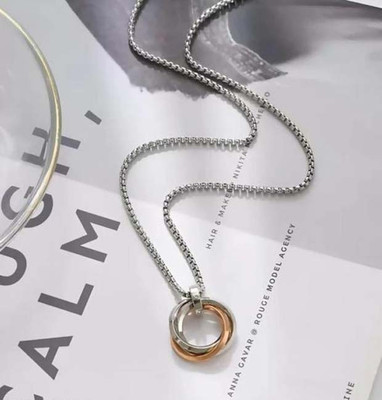 ROOTWAVE Two-Tone Interlocking Rings Pendant Necklace – Unisex Modern Silver Stainless Steel, Steel, Sterling Silver Locket