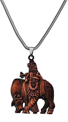 AFH Lord Krishna Flute Locket with Cow Idol Copper Snake Chain Pendant for Men Women Rhodium Metal Pendant