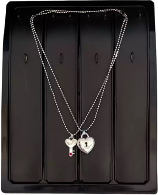 DF STORE Heart Shape Romantic Lock And Key Dual Locket for Couple Silver Alloy Locket