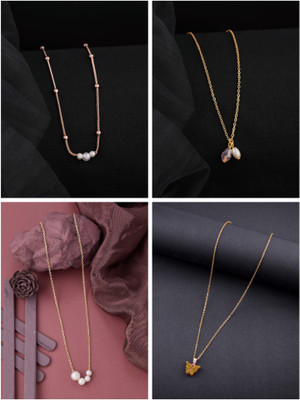 Divastri new stylish Princess Necklace for girls and women(pack of 4) Gold-plated Pearl Brass Pendant