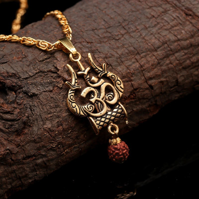 Charms OM Inspired Panch Mukhi Rudraksh Gold-plated Alloy Locket Set