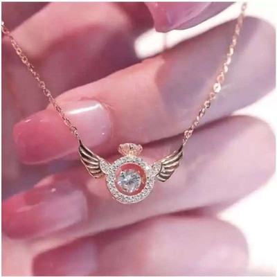 Pitaamaa Wing Charm, Dainty Gold Layering Modern Necklace-7 Brass Diamond Brass Pendant Set