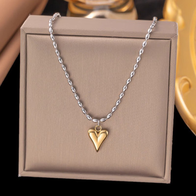 MYKI Dual-Tone Gold & Silver Heart Pendant Necklace Silver Stainless Steel Pendant
