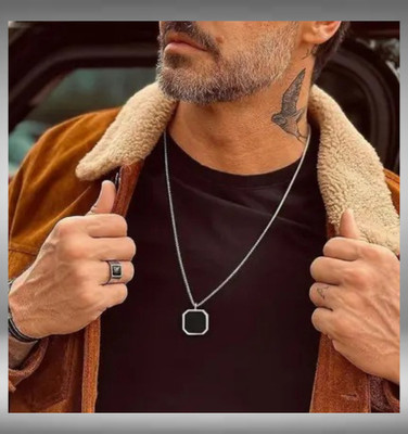 Fab Creations Silver Stainless Steel Square Pendant_fk1 Silver Onyx Alloy Pendant