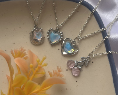 Sonisirani Set Of 4 Classy Trendy Aesthetic Silver Charm Pendant Necklace Silver Alloy Pendant