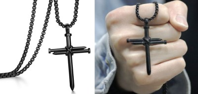 SILVOSWAN Jesus Cross Pendant/ Locket for Men Christian Jesus Cross Stainless Steel Pendant