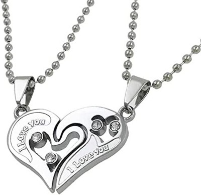 Aarohi Crystal I Love You Pendant, BROKEN HEART LOCKET, Special Rhodium plated Locket Silver Alloy Locket Set