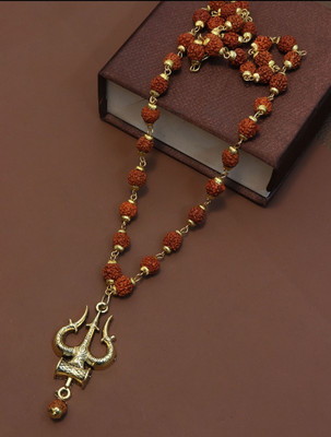 Lyzoo Shiv Trshul mala Gold-Plated Lord Shiva Locket Wood Pendant rudraksha moti mala Wood Pendant Set
