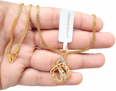 SAPNAPALACE PENDNAT WITH MICRO GOLD PLATED CHAIN Gold-plated Diamond Brass Pendant Set
