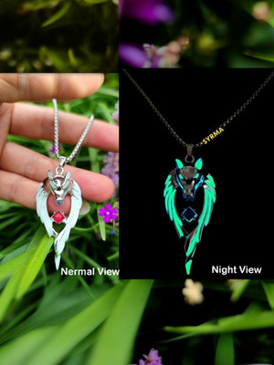 syrma Wolf Glow in the Dark for Men and Women, Glowing/Radium Wolf Locket Silver Stainless Steel Pendant