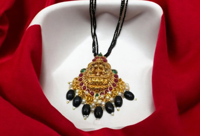 NANDANA COLLECTIONS Black Lakshmi Pendants HYDRO Crystal 3 Lines chain Daily Wear Necklace Alloy