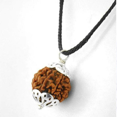 Fine Creation 3 Mukhi/Faced Rudraksha Nepal Originated Rudraksh For Unisex Silver Wood Pendant
