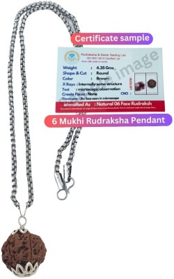 Khushal ENTERPRISE Original 6 Mukhi Nepali Rudraksha Six Face Rudraksh Silver Beads Brass, Wood Pendant Set