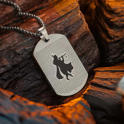 SPYRONIX REAL TREASURE Hare Krishna MicroCarved Tag Necklace Silver Brass Pendant