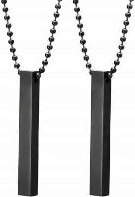 Lyzoo Black 3D Vertical Bar Cuboid Stick Pendant Locket Men & Women (Set Of 2 Pcs) Stainless Steel Pendant