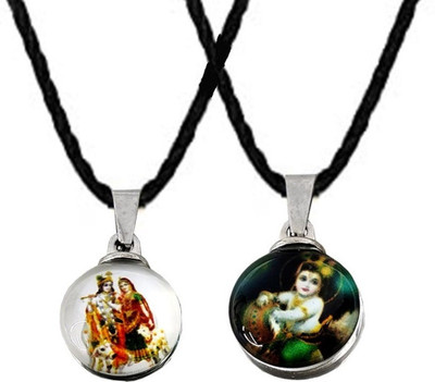 Uniqon 2 Pcs JAR0540-02 Small Shri Radha Krishna/Thakur Ji/Laddu Gopal Pendant Locket Plastic Pendant Set