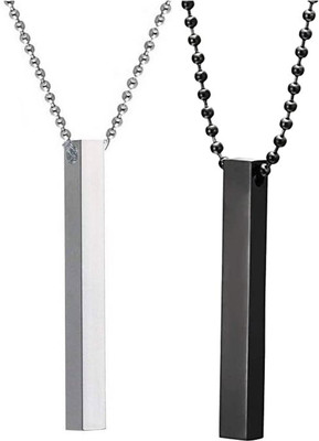 Aarohi Stainless Steel 3D Cuboid Vertical Bar/Stick Locket Pendant Necklace Silver Stainless Steel Locket