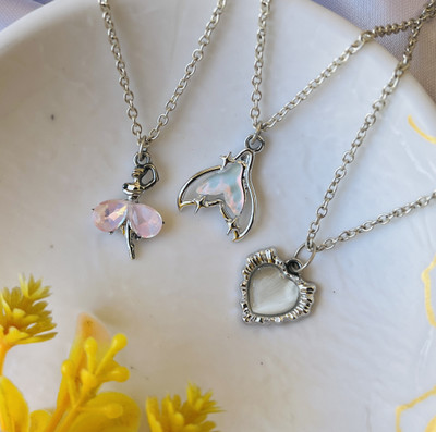 shinewithsirani Pack Of 3 Classy Aesthetic AD Silver Charm Pendant Necklace Set For Women Silver Alloy Pendant