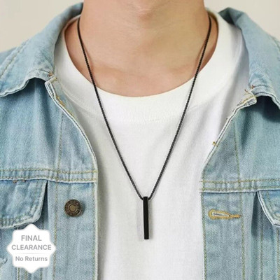 house of common Stunning Trendy Combo of Black Ball Bar Pendant and Hug Ring for Couple Silver Stainless Steel Pendant Set