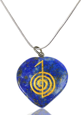 CRYSTU Natural Lapis Lazuli Heart Shape Cho Ku Ray Pendant with Metal Chain for Unisex Lapis Lazuli, Agate Crystal Pendant
