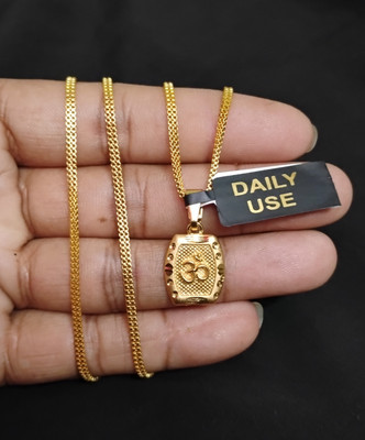 Sonutrades OM pendant locket with box chain 2 line micro gold plated Gold-plated Brass Locket Set