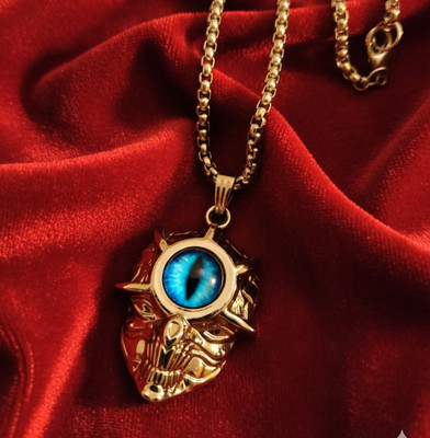 PRIDE STORE Stylish Evil Eye Pendant Locket with Rope Chain for Men & Boys Rhodium Stainless Steel Pendant