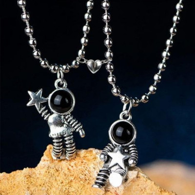 Animated Magnetic I Love You Spaceman Astronaut Pendant Locket Set FOR LOVERS. Stainless Steel Pendant Set