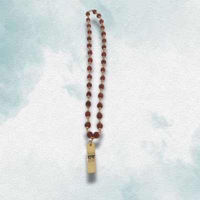 ASTHA Bhakti JEWELLERY God Lord Shree Ram Ram Sri Ram Ji 5 Mukhi Rudraksha Rudraksha Mala For Unisex Gold-plated Brass Pendant Set