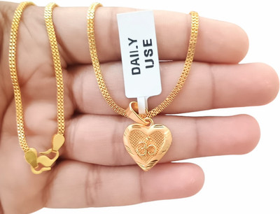 SAPNAPALACE OM FANCY HEART DESIGNER PENDANT WITH GOLD CHAIN Gold-plated Brass Pendant