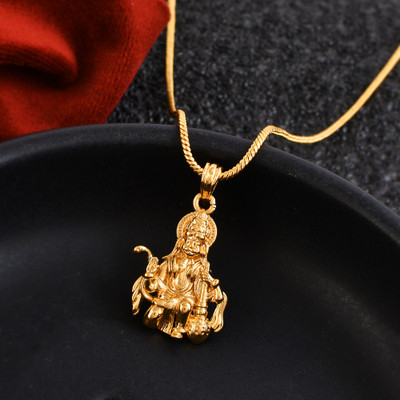 PYR JEWELS hanuman locket gold::hanuman ji locket:: Gold-plated Brass Pendant Set
