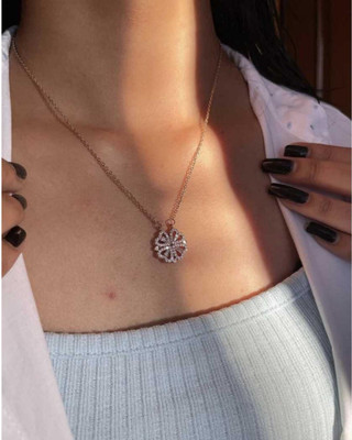 Temora Stylish & Trendy Gold-plated Diamond Stainless Steel Pendant Set