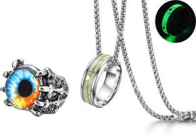 Animated Arrow Pendant & Chain Spinning Ring for Men and Boys Stylish Biker/Party Wear Silver Stainless Steel Pendant