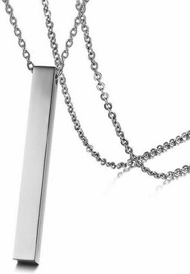 ROOTWAVE Metal Fancy & Stylish Black Vertical Bar Cuboid Stick Chain Boys Locket Pendant Sterling Silver Stainless Steel Pendant