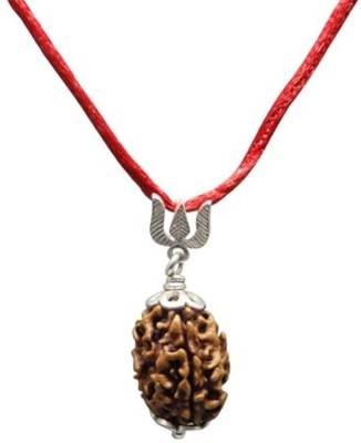 Beautum Nepali 3 Mukhi Rudraksha Three Face Rudraksha Metal Capped Wood Pendant