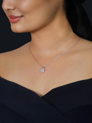 VIMALNATH SALES Silver Zircon Pendant with Link Chain Rhodium Zircon Brass Locket Set