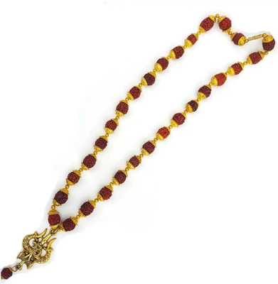 Malas Collection Siddh Panchmukhi Rudraksha Mala with Om Trishul Pendant - Divine Protection Wood Locket