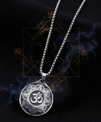 Vivity Classic Mahadev Round Om Mantra Pendant Black Enamel Silver Alloy Locket