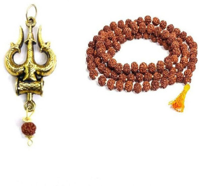 Sd Astro Gems and Vastu Combo Pack 108 Beads Rudraksha Japa and Shiva Trishul Locket with Rudraksha Brass