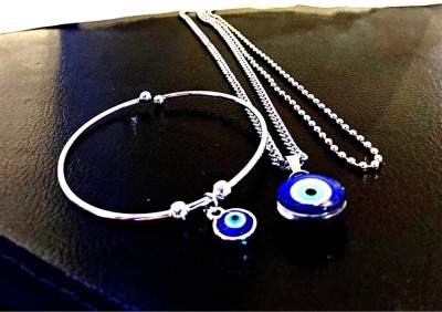 Neerajyoti Evil Eye Bracelet and Pendant with Chain COMBO. Natural Blue Evil Eye Pendant. Alloy Pendant Set