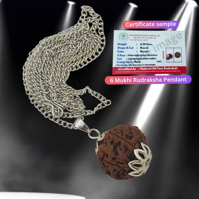 Kuttumb Gems & Jewels 6/ six Mukhi white metal Certified Original Pure Siddha Rudraksha from Nepal Silver Beads Brass, Wood Pendant Set