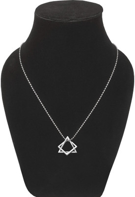 Murliwala Silver Geometric Interlocking Square Triangle Hip Hop Pendant Locket Ball Chain Silver Stainless Steel Pendant Set
