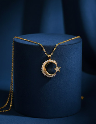 MoonMade Moon Star Studded Gold Necklace Gold-plated Cubic Zirconia Stainless Steel Pendant