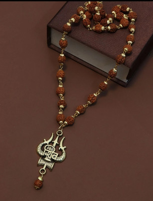Divine rudras Shiv Trshul mala Gold-Plated Lord Shiva Locket rudraksha moti Gold-plated Wood Pendant Set