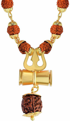 HAPPY CREATION Gold Plated Brown Shiv Shakti Kavach Shiv Trishul Damru Pendant Locket Necklace Gold-plated Brass Locket Set