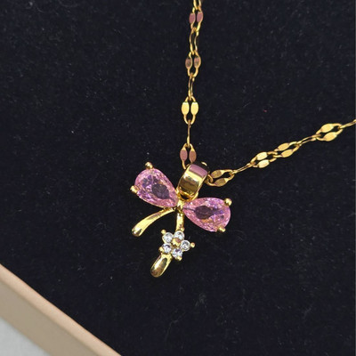 SHIMMERA Anti Tarnish Bow Necklace Gold-plated Cubic Zirconia Stainless Steel Pendant