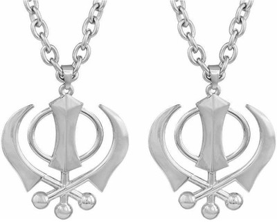 ricky collections sikh khanda locket with chain in silver color, stylish Gold-plated Alloy Pendant