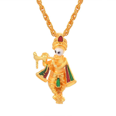 morir Gold Plated Murlidhar Krishna Kanhaiya Meenakari Pendant With Chain Gold-plated Brass Pendant