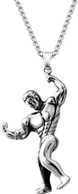 Uniqon Men Figure Musculine Body Gym Bodybuilder Hercules Charm Pendant Locket Necklace Stainless Steel Pendant Set