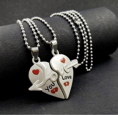 Diivine Hindu Silver plated Dual Love Heart Pendant Chain for Girls & Boys Rhodium Brass, Silver Stainless Steel Pendant